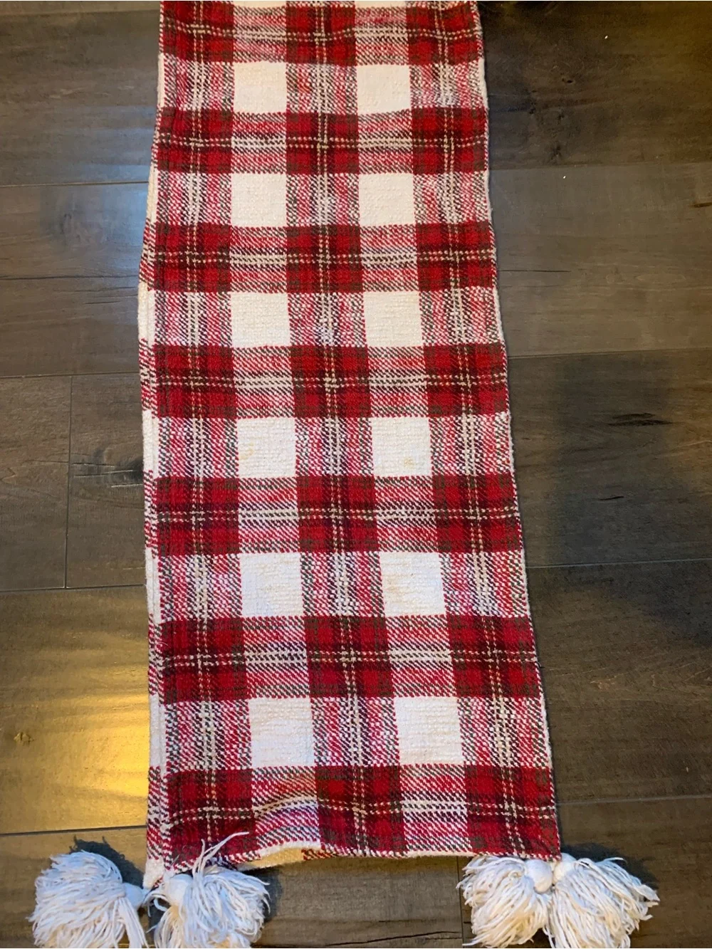 Red and White Plaid Kitchen Runner with Tassels
